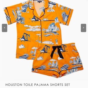 Houston Toile  Pajama Shorts Set - Orange (Katie Kime)